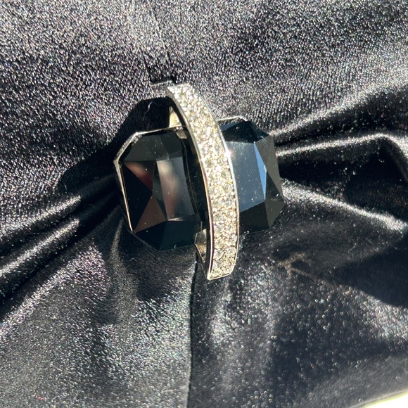 Stuart Weitzman Black Satin Jeweled Evening Clutch | Like New - Picture 3 of 3